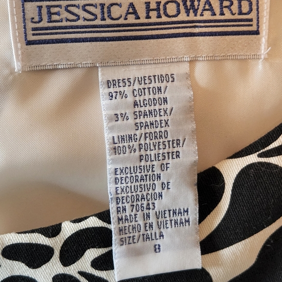 Jessica Howard dress Size 8. Black & White print w/ black ribbon tie. - Picture 4 of 6